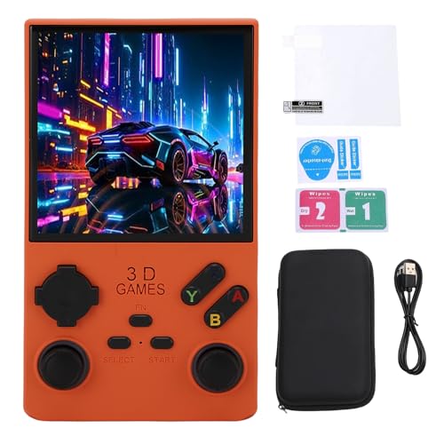 YUEHISY Consola de Juego Portátil de 4 Pulgadas, Consola de Juegos Retro Portátil con Tarjeta de Almacenamiento de 256 GB de 8W Altavoz y Batería de 4000 MAh (Orange)