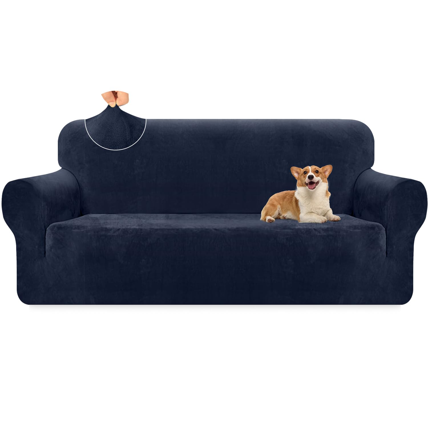 Granbest Premium Thicken Plush Velvet Sofa Cover 3 Seater High Stretch Couch Cover Super Soft Sofa Slipcover Luxury Furniture Protector for Pets and Kids (3 Seater, Navy Blue)