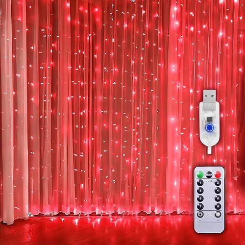 Image of Party Propz Red Curtain Lights for Decoration - 1 Pc, 9.8ft, USB Operated, 8 Modes, Remote Controlled Led Lights for Home Decorations, Anniversary Decoration Items for Room, Weddin Decoration Light