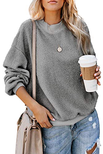 SMENG Pull épais à manches longues et col rond pour femme, a-gris, S Cover