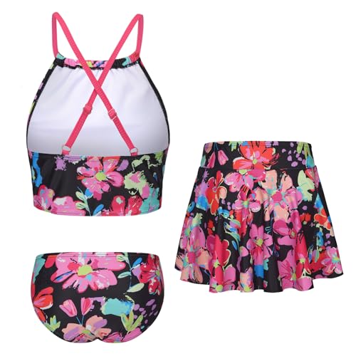 Image of Girls 3 Piece Swimsuits for Teen Girls Bikini Set with Skirt Hawaiian Bathing Suits Beach Swimwear 3-16 Years