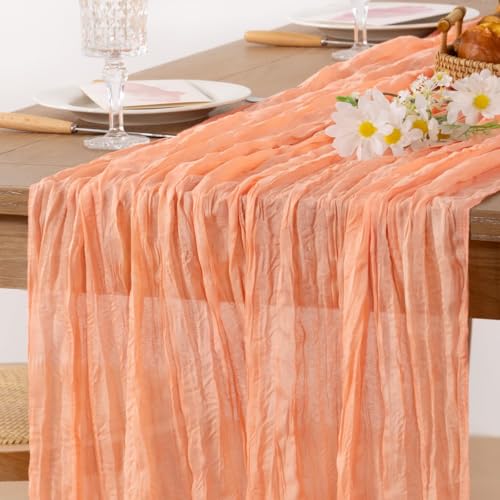 MLMC Chemin de table en étamine, 3 m x 304 cm, gaze de corail transparente pour décoration de...