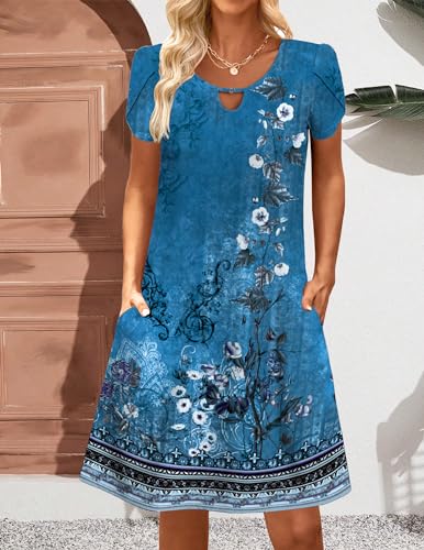 Image of Zeagoo Women's Casual A-Line Dresses with Pockets Summer Floral Tshirt Dress Short Sleeve Mini Dress Flowy Sundresses