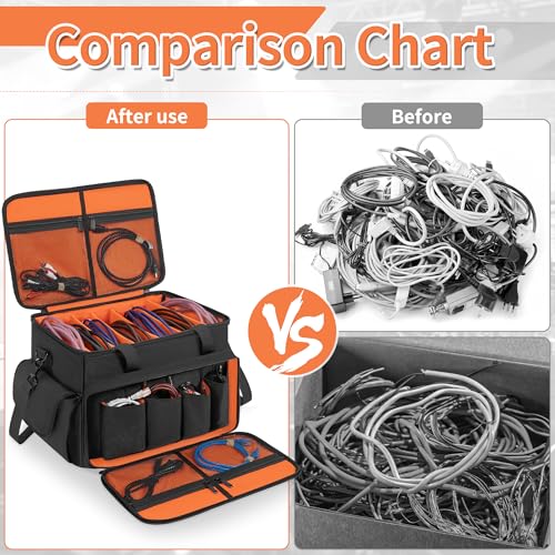 Image of IBVIVIC DJ Cable File Bag With Adjustable Dividers, Dj Gig Bag for Cables, Cords, DJ Gear, Sound Instrument and Accessories, Cable Organizer Bag 16L x 11W x 12H inch