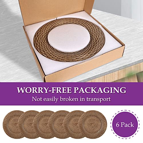 Platos Decorativos Rústicos de Plástico Faux Rattan 13" Set 6 miniatura 4