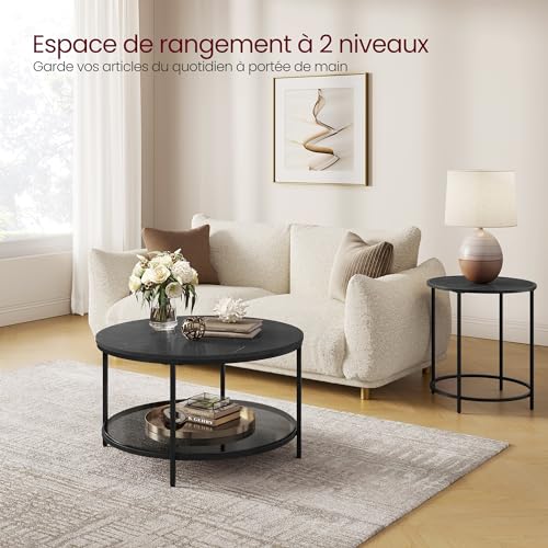 Table basse ronde verre trempé étagère 80cm VASAGLE
