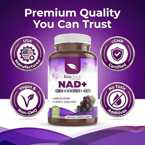 Image of Resveratrol NAD+ 1400mg | Trans-Resveratrol Antioxidant NAD Supplement with NAD | Support Cellular Health, Energy & Anti Aging (60 Capsules)