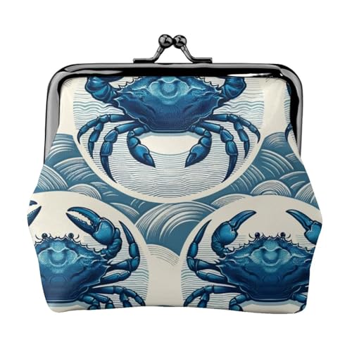 Pu Leather Buckle Coin Purse Cute-Blue-Crabs Girls Kiss-Lock Change Purse Wallets