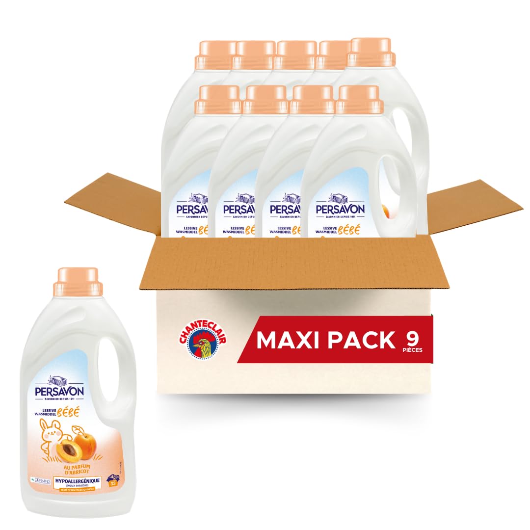 Persavon - Lessive Bébé Abricot Hypoallergénique 33 Lavages 9x1500 ml