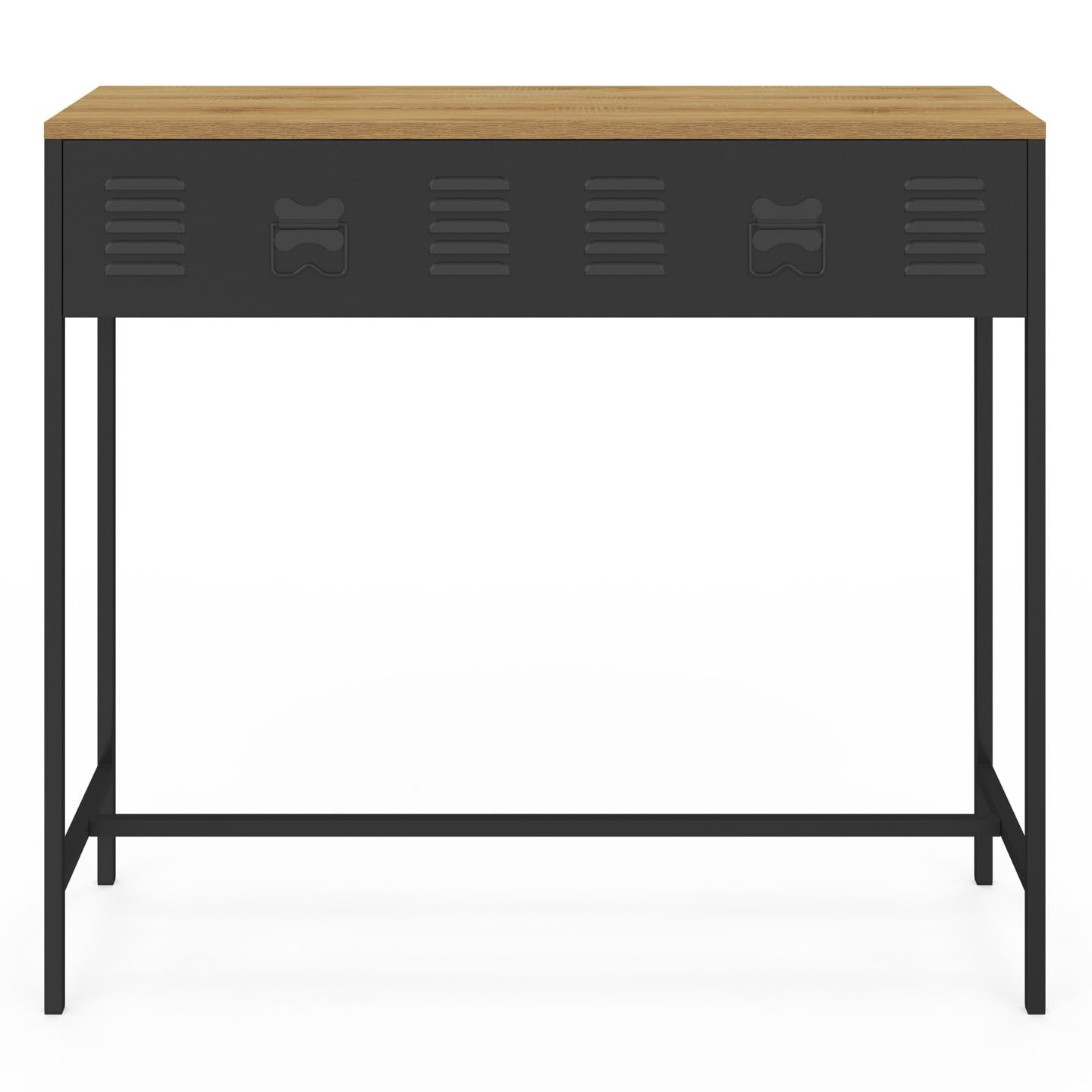 IDMarket – Consola 1 cajón Ester metal Negro Bandeja Madera Diseño Industrial