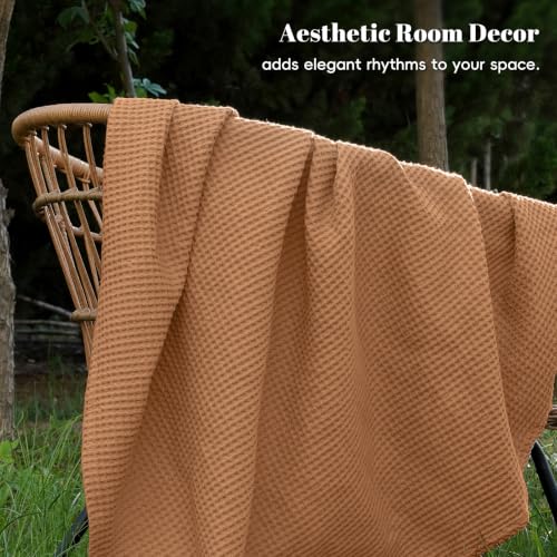 Image of PHF Pre-Washed Cotton Waffle Weave Blanket King Size for Bed, Snag Proof Throw Blanket for Couch Spring Summer Lightweight Breathable,Oeko-TEX Certified,Machine Washable,Home Decor Gift-Cinnamon Brown