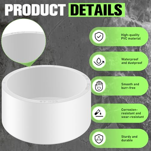 Image of 4 Packs 3 Inch PVC Pipe End Cap, Fits 3.5 inch OD Schedule 40 Furniture Grade, Heavy Duty Slip-on Caps for DIY Furniture, Plumbing, Garden Shelf, White