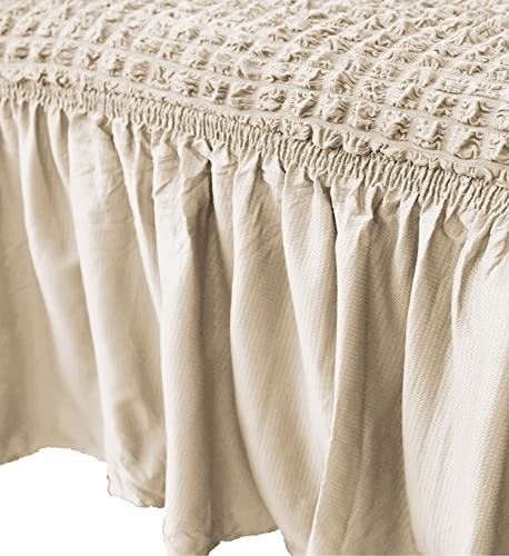 Image of House of Quirk Turkish Bubble Frill 280 GSM Sofa Slipcovers, Durable Washable Universal Triple Seater High Elastic Furniture Protector (Beige, 185-230cm)