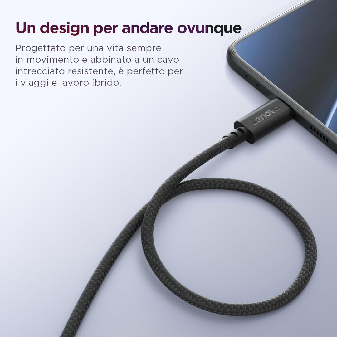 Lenovo Multi-port USB-C 100W GaN Charger, caricatore con 3 porte USB-C e output fino a 100W o 65W+20W+10W, per notebook e dispositivi mobili