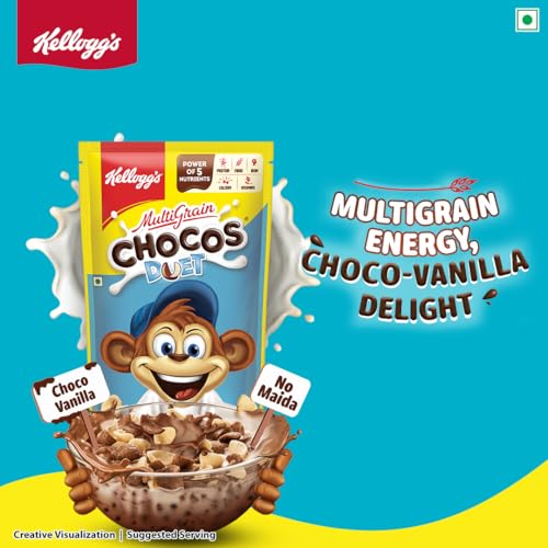 Image of Kellogg's Multigrain Chocos Duet 375g | Source of Calcium, High in Protein, with 10 Essential Vitamins & Minerals, Source of Fibre | Breakfast Cereal for Kids