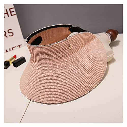 YSQSPWS Sonnenhut für Kinder Frauen Kappe Sommer Hand-Woven Leere Top Hut mit Sonnenschirm Große Krempe Hut Kann gefaltet für Einfachen Transport (Farbe : Pink, Größe : Adjustable) Cover