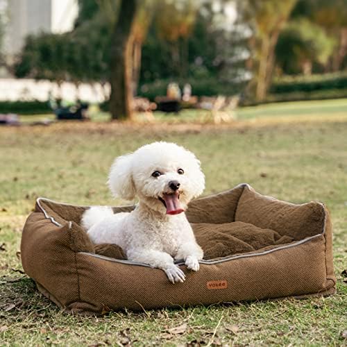 Yokee Dog Bed for Medium Dogs, Washable Rectangle Sleeping Puppy Bed, Orthopedic Removable Cover Pet Sofa Bed Double-Sided Use with Anti-Slip Bottom(25'', Brown)