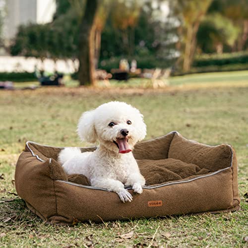 Yokee Dog Bed For Medium Dogs, Washable Rectangle Sleeping Puppy Bed, Orthopedic Removable Cover Pet Sofa Bed Double-Sided Use With Anti-Slip Bottom(25'', Brown) #TOP5