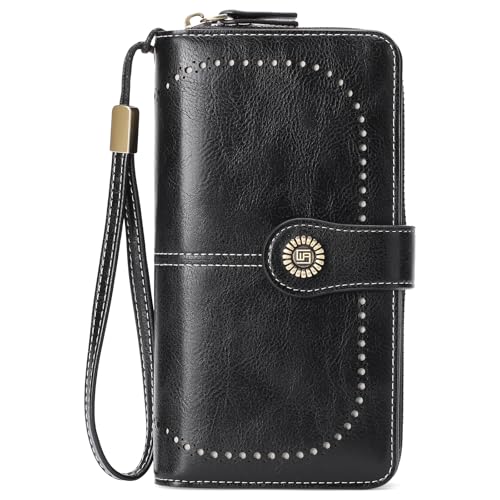 Image of RNIEGA Womens Wallet Leather Billfold RFID Blocking Credit Card Holder Wristlet Wallets for Women Ladies Purses with Zipper Coin Pocket