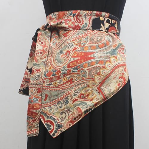 Women Japanese Style Triangle Waistband Obi Belt Floral Print Boho Wide Sash Lace Up Belt3