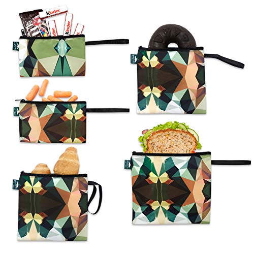 Nordic By Nature Reusable Sandwich Bag Snack Bags - Value Pack of 5 Dual Layer Lunch Baggies - Dishwasher Safe - Eco Friendly Cloth Wraps - Easy Open Zipper (Mosaic Camo)