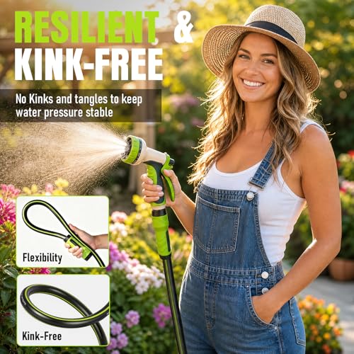Image of Garden Hose 50ft x 5 /8 inch, Heavy Duty Water Hose, Flexible and Durable, Kink Resistant Lightweight Hybrid Hose, Leakproof Yard Hose with Male to Female Fittings