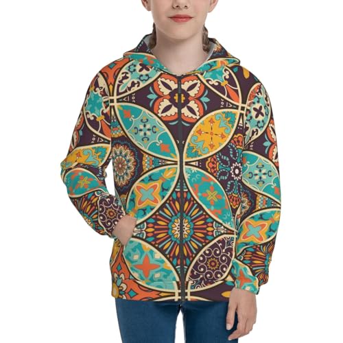 Mandala Flower Element Kids Pullover Hoodies Boys Zip Up Sweatshirts Girls Athletic Clothes with Pocket3