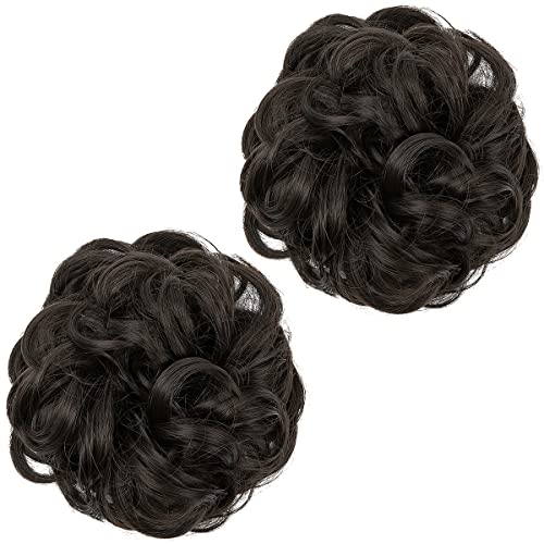 SARLA 2PCS Messy Bun Hair Pieces for Womens Synthetic Scrunchies Buns Extension Hairpieces Updo Pony Tail Black Brown - Image 2
