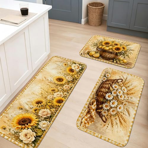 Tapis de cuisine confortable et doux à motif floral rétro