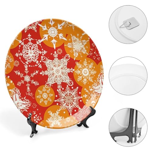 Plato decorativo de cerámica navideño con copos de nieve y soporte para salón 5