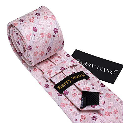 Image of Barry.Wang Flower Ties for Men Silk Woven Floral Tie Sets Necktie Handkerchief Cufflinks Wedding Party