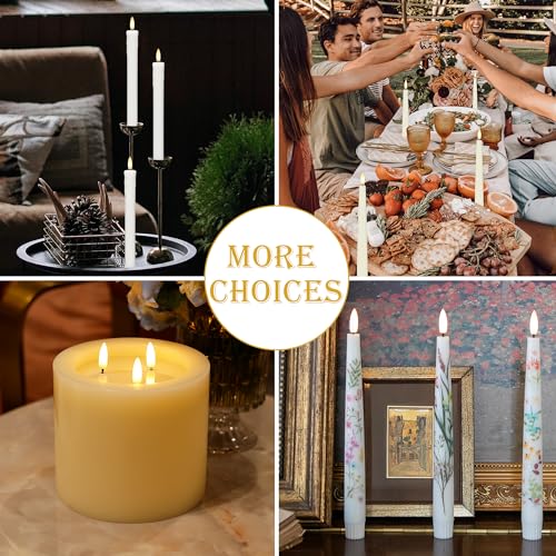 Image of Dripless Flameless Taper Candles with Rmote, 9.6 inch Real Wax Battery Operated Candles with 3D Wick, 3 Pack Led Candle Flickering Candlesticks for Home, Wedding, Party, White