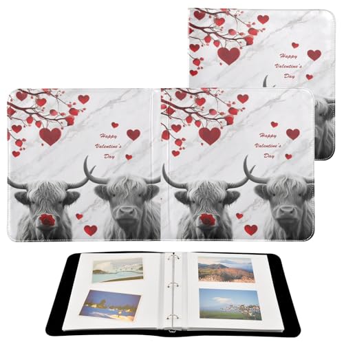 Álbum de fotos autoadhesivo DIY scrapbook FLildon en cuero PU, diseño de vacas Highland y árbol de corazones, 3 anillos, 40 páginas, tamaño 11.8 x 11.2 pulgadas miniatura 2