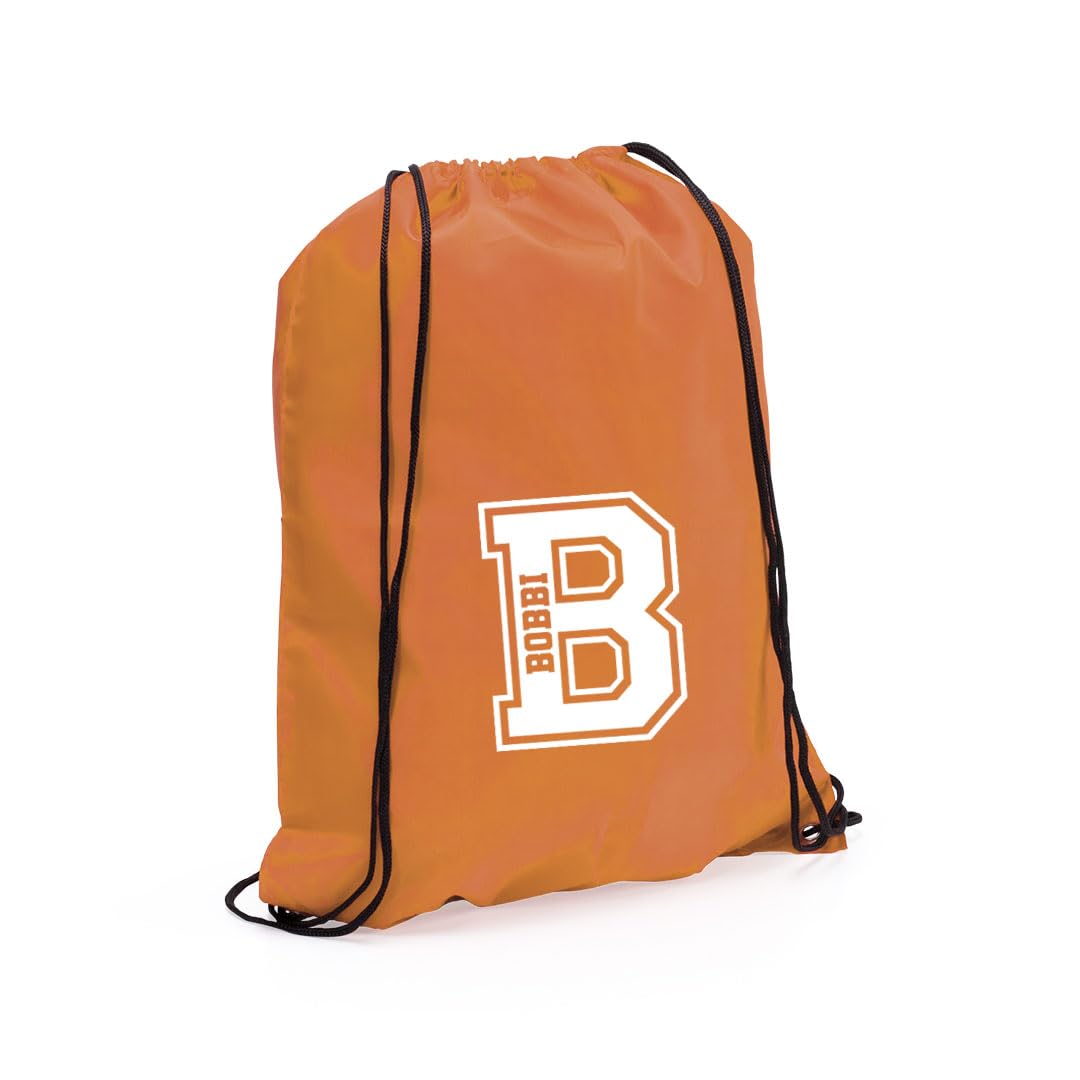 eBuyGB Personalised Monogrammed Drawstring Bag, Initial & Name Kids Backpack, Gym Rucksack, School Sport Bag, Children's PE Kit (Orange)