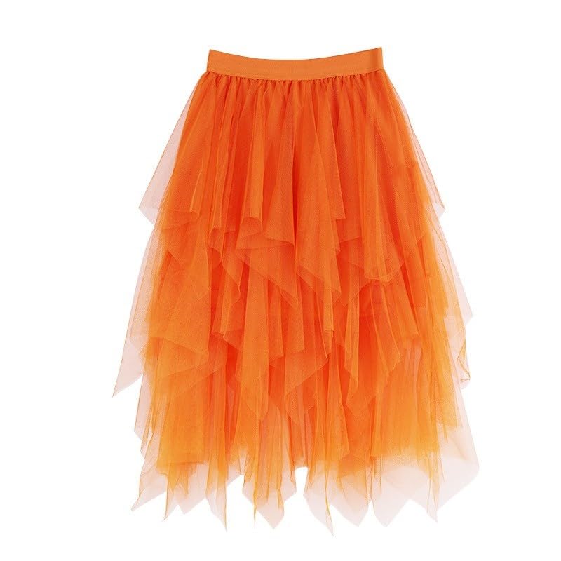 tüllrock orange, aperol kostüm Damen, tüllrock Damen, lang Puffy Unterrock Tüll Faschingskostüme Mesh Rock Mit Elastische Kostüm Karneval A-Linie Feen Kleid Hohe Taille Tanzrock Ballettrock 001a, XL