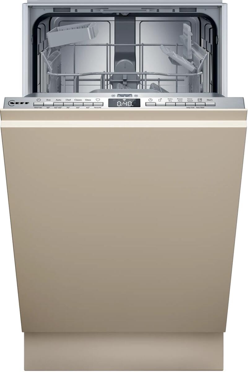 NEFF S855EKX33E, N 50, lavavajillas inteligente totalmente integrado, 45 cm, cajón para cubiertos, sistema de cesta Flex I, programa favorito, fuerte rendimiento de limpieza, apertura automática de