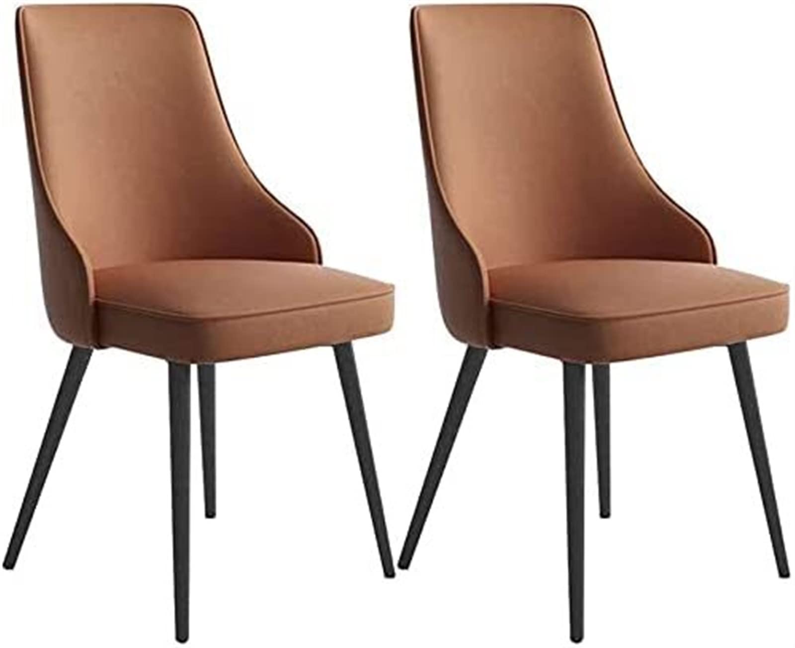 SJIALEN Modern Dining Chairs Set of 2, with Backrest Padded Seat PU Leather Reception Chairs Iron Skeleton Black Feet Kitchen Chair Kitchen Chair (Color : Dark Coffee, Size : 48x46x88cm)
