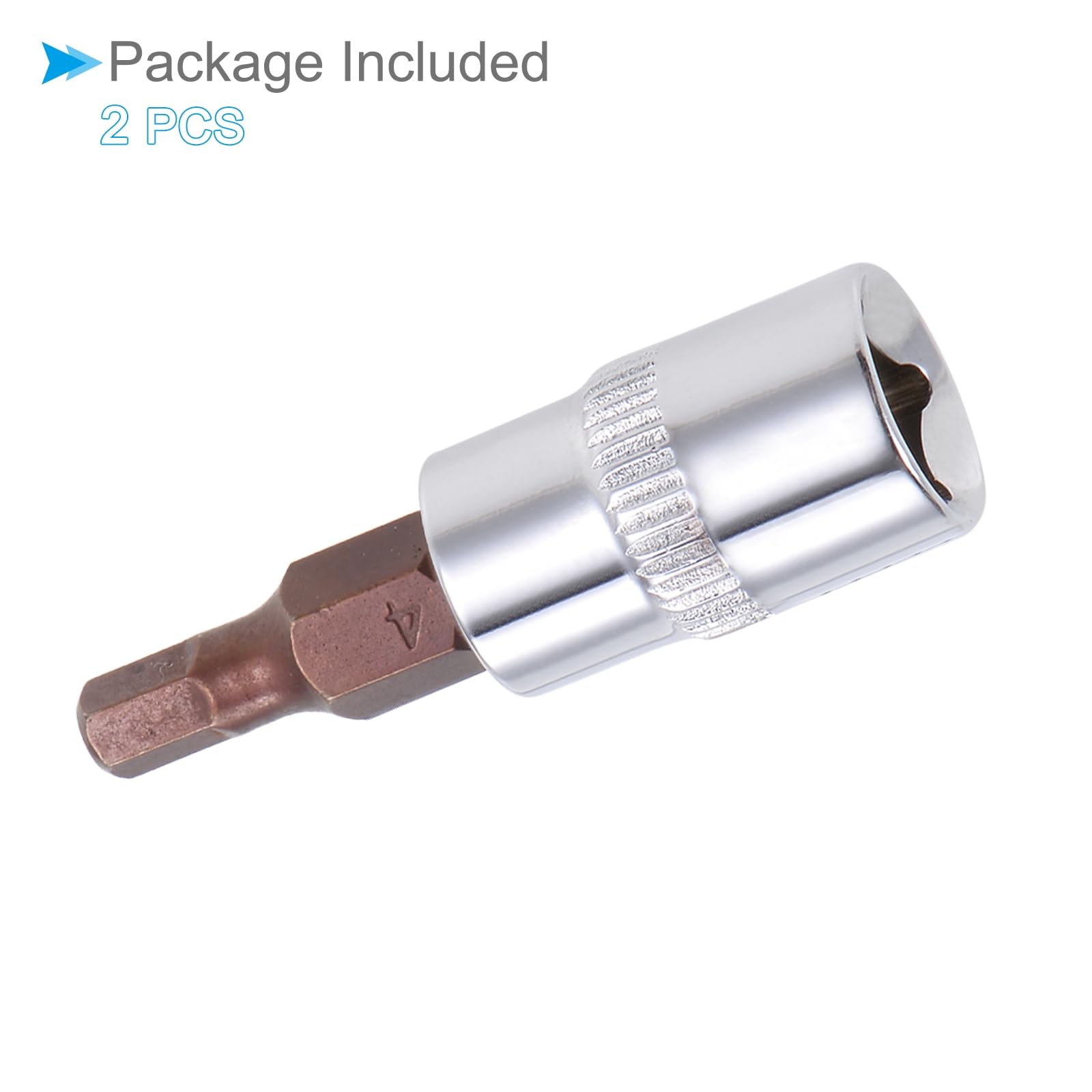 Chiave Esagonale a Bussola, Metrico H4 (4mm) Punta 1/4" Attacco 1,5" Lungo, Acciaio Legato S2 Temprato al Cromo-Vanadio - (Applicazioni: per Applicazioni Fissaggio) 2pz