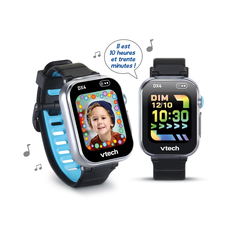 VTech KidiZoom SmartWatch DX4 Noire Montre Digitale Enfant Dès 5 Ans | Montre VTech pour Enfant avec Écran Tactile Couleur, Appareil Photo et Vidéo, Contrôle Parental, Jeux et Applis en Français