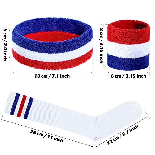 image for Skylety 5 Pcs Striped Sweatband Sock Set Wrist Sweatband Headband High