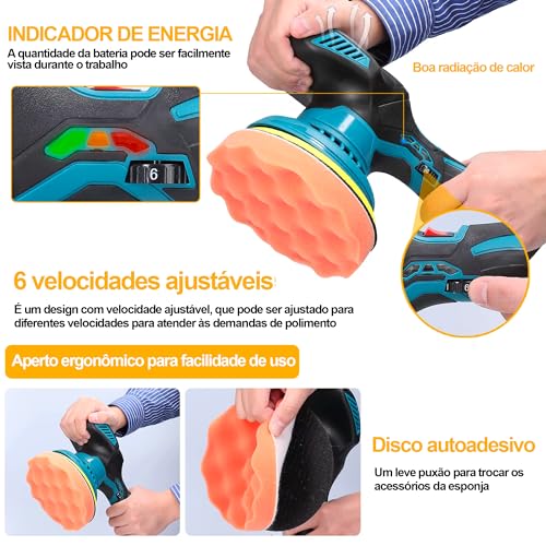 Lixadeira Portátil 300W Politriz Elétrica Recarregável com bateria extra