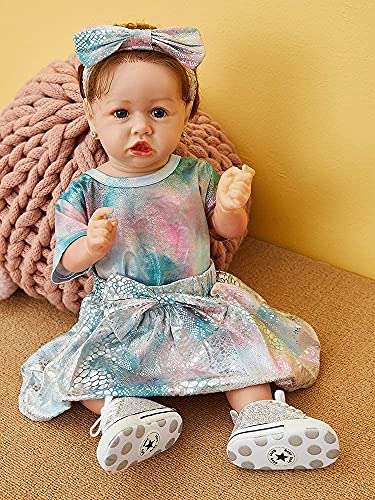 FBITE Wiedergeborene Puppe Vollsilikonkörper 22 Zoll/58 cm Niedliche Wiedergeburtspuppe Simulationspuppe Lebensechte realistische badefähige wiedergeborene Babypuppen – Bild 3