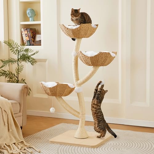 Modern Cat Tree Tower 53 - Multi-Level Cat Condo with Scratching Posts for Multiple Small & Large Cats
