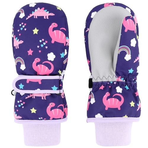 Image of Duoyeree Toddler Winter Gloves, Waterproof Fleece Lined Ski Mittens 1-6Y | Waterproof outer fabric with thick soft lining, keeps toddlers' hands dry and warm during snow play