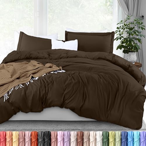 Image of Utopia Bedding Duvet Cover Full Size - 3 Piece with Zipper Closure - 1 Comforter Cover 80X90 Inches & 2 Pillow Shams 20X26 Inches (Brown) Comforter Not Included