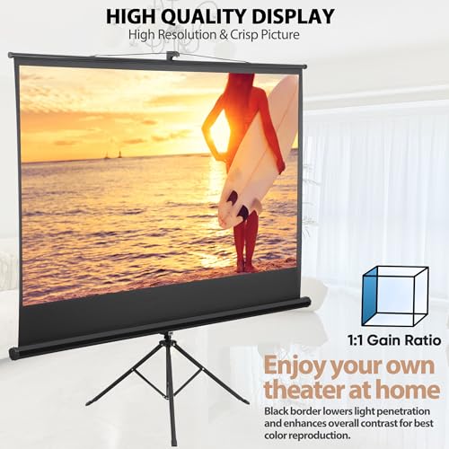 Pantalla de proyector de 84 pulgadas con soporte, portátil para noches de cine al aire libre, pantalla de trípode 16:9 HD 4K sin arrugas con bolsa de transporte y estacas para cine en casa en el patio trasero miniatura 7