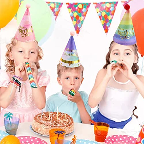 YOUYIKE 24 Stücke Kinder Partyhüte Set, Papier Krone Hut Party Kegel Hüte Kindergeburtstag Tröte, Partyhüte Geburtstag Dekoration Set für Familienfeiern für Kinder und Erwachsene
