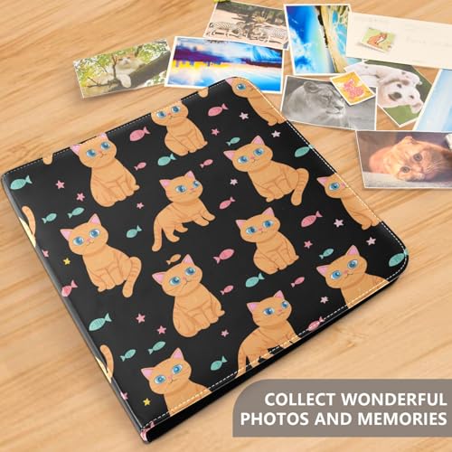 Álbum de fotos naranja para gatos 11 x 12 pulgadas, autoadhesivo, 3 anillos, álbum de recortes DIY con cubierta de cuero PU y 20 hojas desmontables miniatura 5