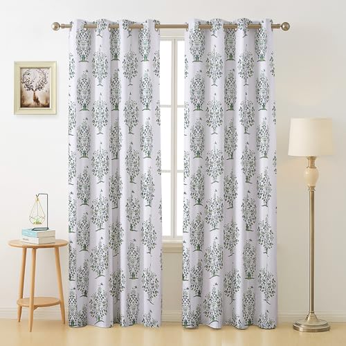 Image of Homestan 100% Cotton Block Print Long Door Curtains 9 Feet Long Set of 2 with Stainless Steel Grommets for Home Decor (9 X 4.5 Feet, Green)