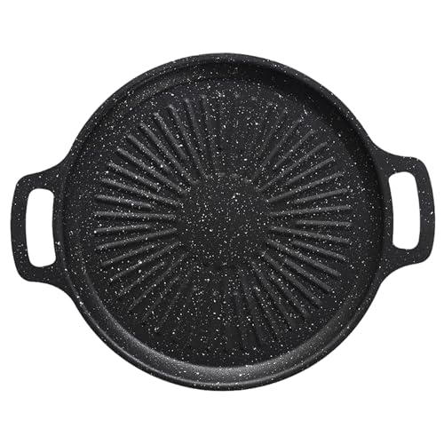 Bistecchiera da 30 cm, in acciaio al carbonio + rivestimento, ideale per arrostire croccante, padella rotonda, bistecchiera con 2 manici, padella per barbecue a gas, barbecue a carbone, campeggio